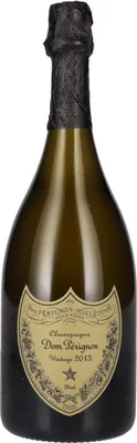 A bottle of Dom Perignon champagne.