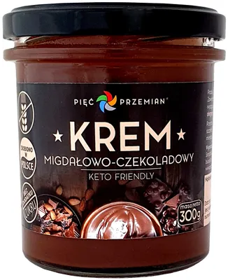 Zdjęcie produktu dla KREM MIGDAŁOWO - CZEKOLADOWY BEZ DODATKU CUKRÓW BEZGLUTENOWY KETO 300 g - PIĘĆ PRZEMIAN