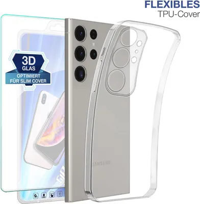 Produktbild von Slim Cover für Samsung Galaxy S24 Ultra mit 9H Displayglas Displayschutz Hülle Transparent Flexibel Elastisch Backcover Schutzhülle Handyhülle