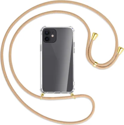 Produktbild von Handykette Backcover-Schutzhülle mit Band (Metall goldfarben) für Apple iPhone 12, 12 Pro - beige