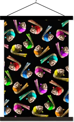 Produktbild von MuchoWow® Textilposter Mädchen mit einem Perlenohrring - Muster - Regenbogen 120x180 cm mit schwarzem Rahmen - Fotos