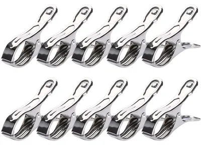 Image de Pinces à linge en acier inoxydable, lot de 10, résistantes au vent, pour serviettes de plage et vêtements, dimensions 9x1x4,5 cm