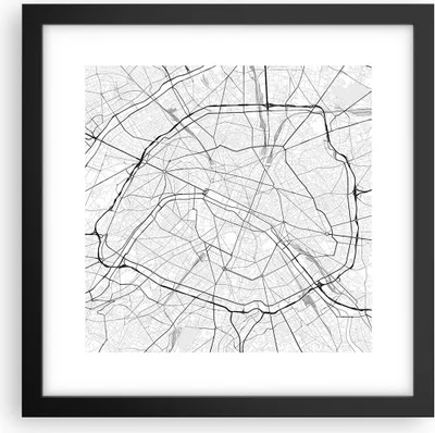 Produktbild von Gerahmtes Poster - Schwarzer Rahmen - Stadt Karte Paris - 30x30 cm - Wand Bild - Wanddeko - Wandbilder - Kunstposter - Wandposter - Bilderrahmen - Bilder - Kunstdruck - P2BAC30x30-4868