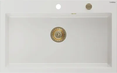 Produktbild von Mexen Elix Granitspüle 1-beckig 800 x 500 mm, weiß, goldener Siphon - 6527801005-20-G