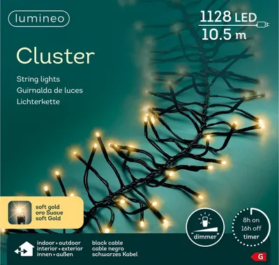 Produktbild von Lumineo LED Lichterkette Cluster schwarz 10,5 Meter 1128 Lichter - softgold