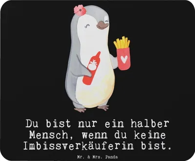 Produktbild von Mr. & Mrs. Panda Mouse Pad Imbissverkäuferin Herz - Schwarz - Geschenk, Spruch, laptop mauspad, Imibissverkäuferin, Pommesverkäuferin, Lustig, computermatte, Witzig