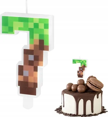 Immagine prodotto di Candela Di Compleanno Numero 7 Con Blocchi Di Numeri A Tema Minecraft Per Festa