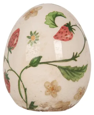 Imagen del producto de Huevos decorativos de Clayre & Eef, color beige, de cerámica, con motivos florales, diámetro 7 cm, altura 9 cm