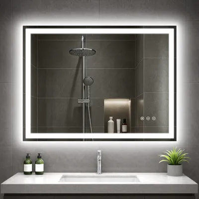 Produktbild von GIMBELEN LED-Badspiegel, 80 x 60 cm, 3 Lichtfarben, dimmbar, Touch-Schalter, beschlagfrei, IP44, Silber