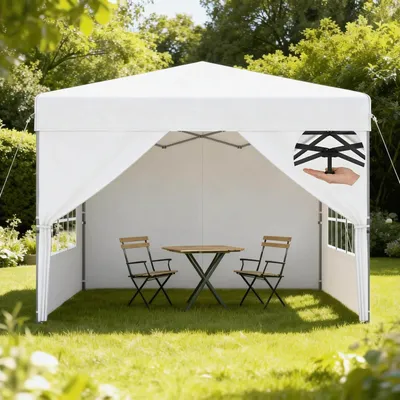 Immagine prodotto di Gazebo pop-up 3x3 metri, impermeabile, con protezione UV, pieghevole, con pareti laterali, altezza regolabile, colore bianco