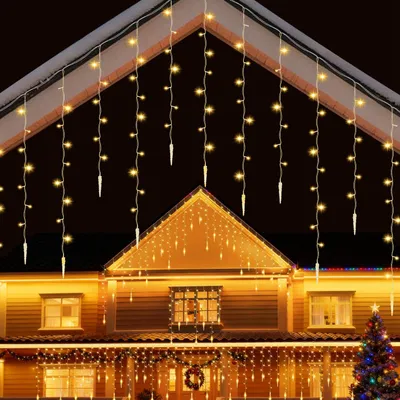 Produktbild von Peviasot 5M 360 LED Eisregen Eiszapfen Lichterkette mit 8 Modi  Warmweiß   Eisregen Eiszapfen Lichtervorhang mit Fernbedienung  Garten Deko