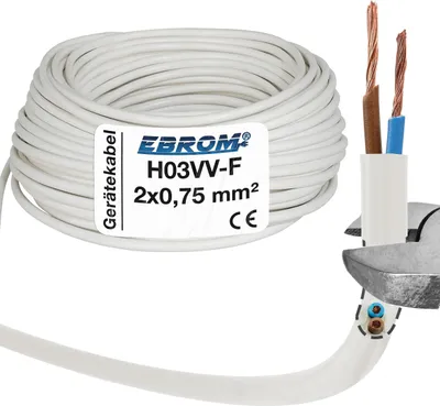 Produktbild von EBROM - 100 Meter Kunststoff Schlauchleitung rund LED Kabel Leitung Gerätekabel H03VV-F 2x0,75 mm2 - Farbe: WEIß