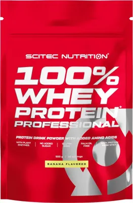 Immagine prodotto di Scitec Nutrition 100% Whey Protein Professional 500 g banana / Proteine del siero del latte / Gustose proteine del siero del latte con aminoacidi aggiunti e arricchite con enzimi digestivi