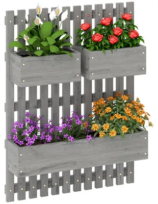 Productafbeelding van Bloembakkenset, wandmontage, vrij verplaatsbaar, massief hout, 60 x 16 x 80 cm