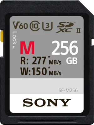 A close-up view of a Sony SDXC memory card.