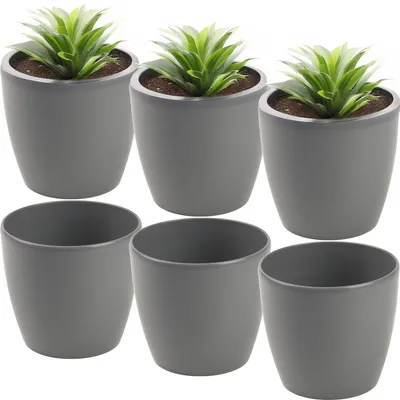 Produktbild von Set 6x Blumentopf Blumenkübel Matilda Runder Pflanzer Pflanztopf 12x11cm Grau