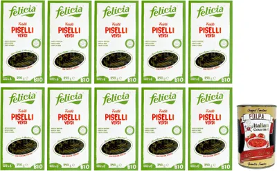 Produktbild von 10x Felicia Fusilli di Piselli Verdi,Pasta mit 100% Grüne Erbsen aus einer Italienischen Lieferkette,Bio und Natürlich Glutenfrei,Packung mit 250g + Italian Gourmet Polpa di Pomodoro 400g Dose