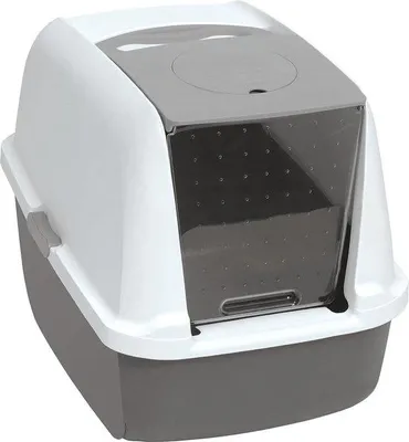 Productafbeelding van Famanu kattenhuis met deksel - Groot kattenverblijf - 46 x 41,5 x 54,5 cm - Wit/grijs