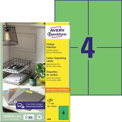 Image de Etiquettes universelles AVERY Zweckform, 105 x 148 mm, vert
