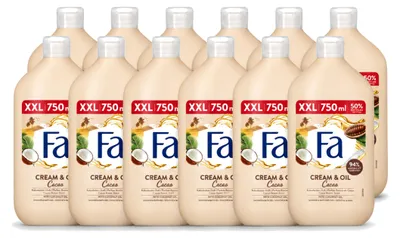 Obrázek produktu pro 12 kusů: Krémové a olejové tělové mléko a sprchový gel s kakaovým máslem a kokosovým olejem, 750 ml - výhodná balení