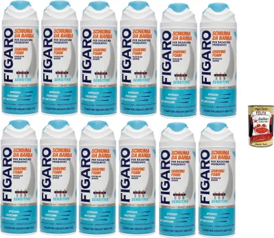 Produktbild von FIGARO SENSITIVE Bartschaum – für häufige Rasieren – sanfter und bequemer Bartschaum – 12x 400 ml + Italian Gourmet polpa 400g