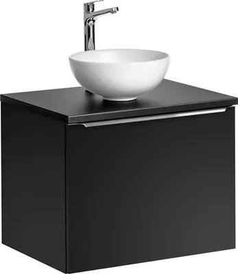 Zdjęcie produktu dla Szafka Łazienkowa 60 Cm Czarna Z Umywalką Nablatową Białą Matową