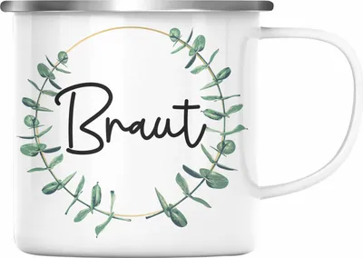 Produktbild von Trendation - Braut Emaille Tasse Geschenk Hochzeit Heiratsantrag Geschenkidee zur Hochzeit (Silber)