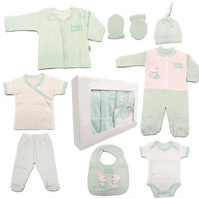 Produktbild von BLUE EYES Baby Geschenk Set 8-teilig, 100% Baumwolle, , Neugeborenen Erstausstattung 0–4 Monate, Grün