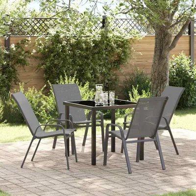 Image de Maison Exclusive - Ensemble de salle à manger de jardin, 5 pièces, gris et noir