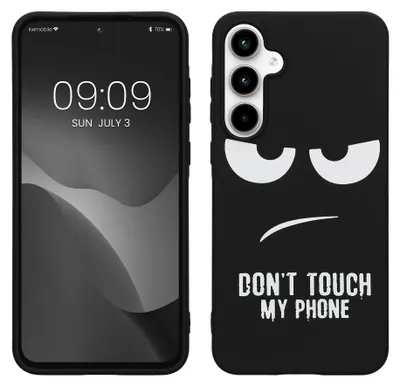 Produktbild von kwmobile Hülle kompatibel mit Samsung Galaxy A55 5G - Handyhülle Silikon Case - Don't touch my Phone Weiß Schwarz