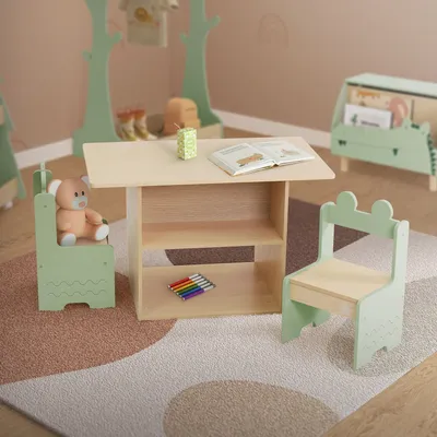 Produktbild von Joyz Kindersitzgruppe mit Tisch & 2 Stühlen, aus Holz, Kindermöbel Set für Kinder, Kindertisch mit Stauraum, Schreibtisch mit 2 Kinderstühlen für Kinderzimmer & Spielzimmer