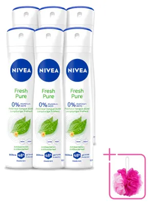 Imagen del producto de 6 aerosoles desodorantes NIVEA Fresh Pure, sin aluminio, 150 ml, pack ahorro, 6 unidades