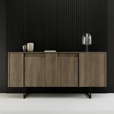 Produktbild von Dmora Anrichte Betel 160x35x80 cm Braun 4 Böden 4 Türen, Kommode