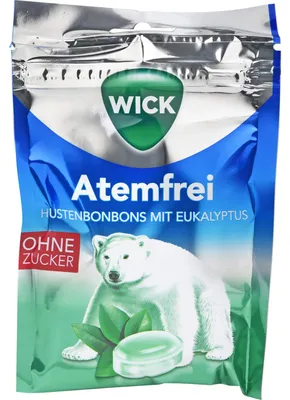 Produktbild von Open Food Hustenbonbons mit Eukalyptus "Atemfrei" - Wick - 72g, Palmöl, 72 g, C, e950, e953, e967, Acesulfam K), 15 %), Xylit, Süßungsmittel (Isomalt, Menthol (0, Eukalyptusöl (0, 3 %), 233 kcal