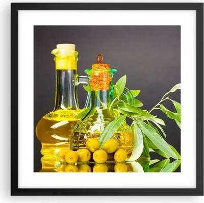 Produktbild von Gerahmtes Poster - Schwarzer Rahmen - Flasche Glas Olive Öl - 40x40 cm - Wand Bild - Wanddeko - Wandbilder - Kunstposter - Wandposter - Bilderrahmen - Bilder - Kunstdruck - Wandbild - P2BAC40x40-2168