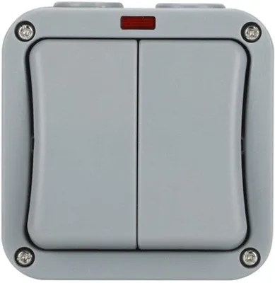 Imagen del producto de Interruptores dobles resistentes a la humedad, grado de protección IP65 - Para exteriores, jardín, baño, color gris