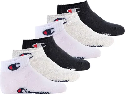 Produktbild von Champion Kinder Socken, 6er Pack - Quarter, Logo, einfarbig Schwarz/Grau/Weiß 27-30