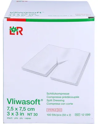 Image de Compresse fendue Vliwasoft stérile, 50X2 pcs COM