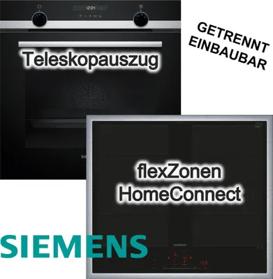 Produktbild von SIEMENS Herdset Teleskopauszug Hydrolyse EcoClean + Induktionskochfeld varioInduktion HomeConnect Bratsensor Pro