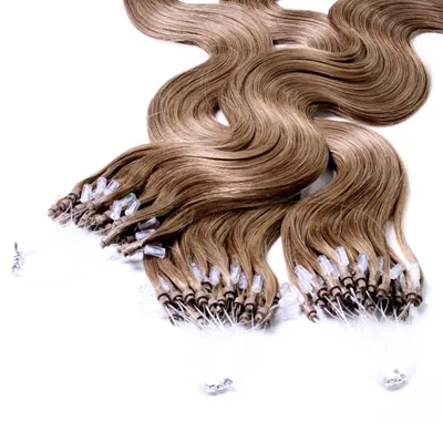 Produktbild von hair2heart Microring Extensions Echthaar gewellt 8/1 Hellblond Asch - 25 Strähnen 0.5g 50cm, Echthaar Extensions für dauerhafte Haarverlängerung