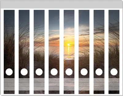 Produktbild von Wallario Ordnerrücken Sticker, selbstklebend für schmale Ordner, 8 Stück, Motiv Sonnenuntergang am Strand