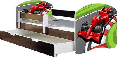 Obrázok produktu pre Posteľ pre mladých ACMA detská posteľ junior kompletná súprava s lamelovým roštom a ochranou proti vypadnutiu matraca Wenge 06 Formula 1 180x80 + podstavec pod posteľ