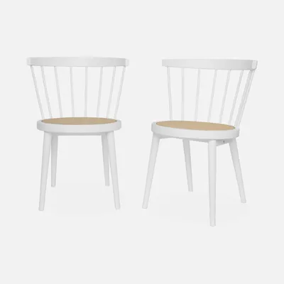 Immagine prodotto di Set di 2 sedie in legno e rattan intrecciato, stile vimini, Bianco