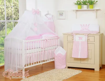 Produktbild von Bobono Mückennetz für Babybett rosa 470x160 cm mit dekorativen Volants und hängenden Herzen