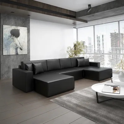 Produktbild von Wohnlandschaft Schlafsofa Sofa CONOR Kunstleder Schwarz