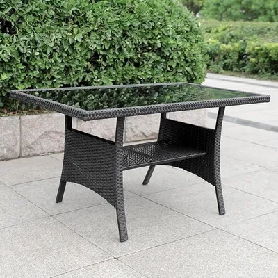 Produktbild von Polyrattan Gartentisch 120x70x68cm mit Ablage Glas Tischplatte Wetterfest Garten Terrasse Balkon Tisch Esstisch Gartenmöbel (Schwarz)