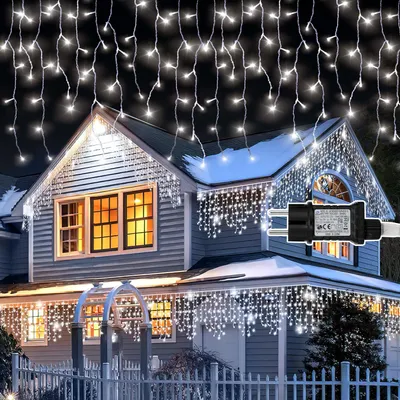 Produktbild von Peviasot 10 M LED Eisregen Lichterkette Innen Lichtervorhang 400 LEDs Eiszapfen Weihnachtsbeleuchtung 8 Modi Weihnachtsdeko Party Garten Kaltweiß
