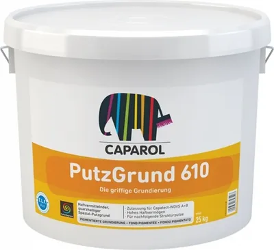 A white plastic bucket of paint primer.