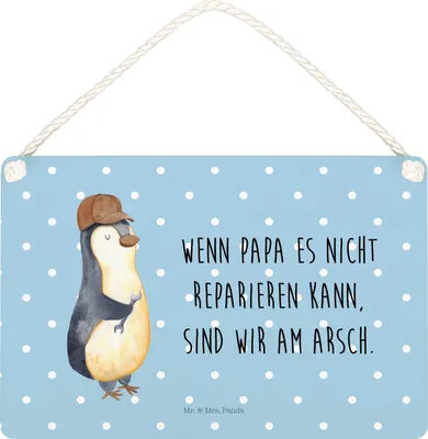 Produktbild von Mr. & Mrs. Panda Schild Wenn Papa es nicht reparieren kann, sind wir am Arsch DIN A4 - Blau Pastell - Geschenk, Holzschild, Schraubenschlüssel, Vatertag, Muttertag