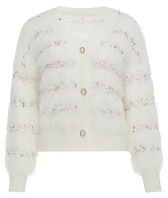 Immagine prodotto di Giacca da donna Auzy, lavorata a maglia, colore bianco, taglia XS